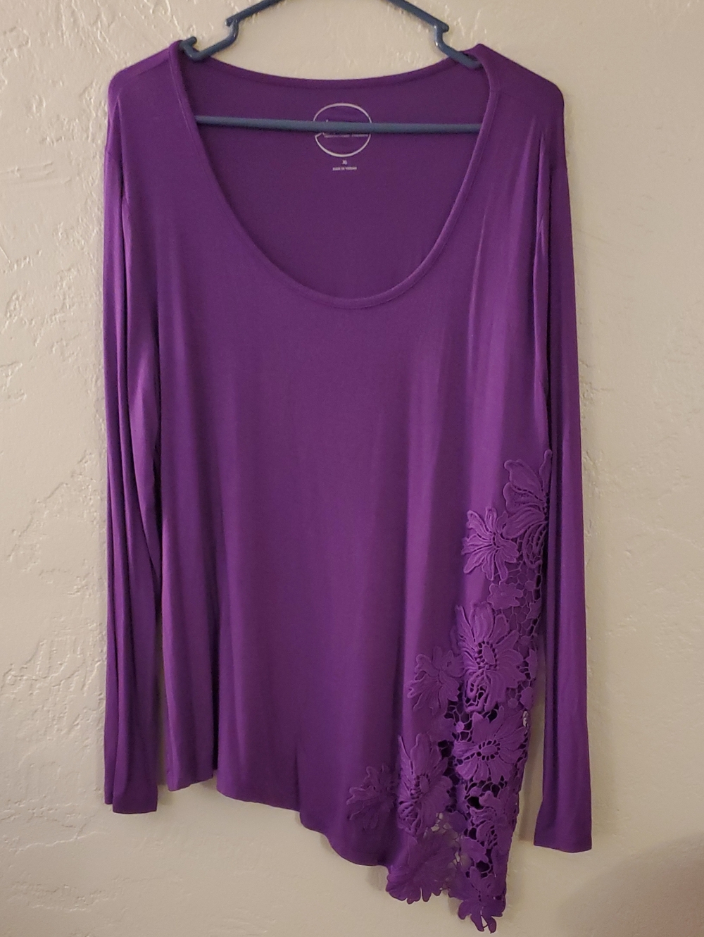 INC Purple Asymmetrical Floral Lace Long Sleeve Top Blouse Sz XL Nwot